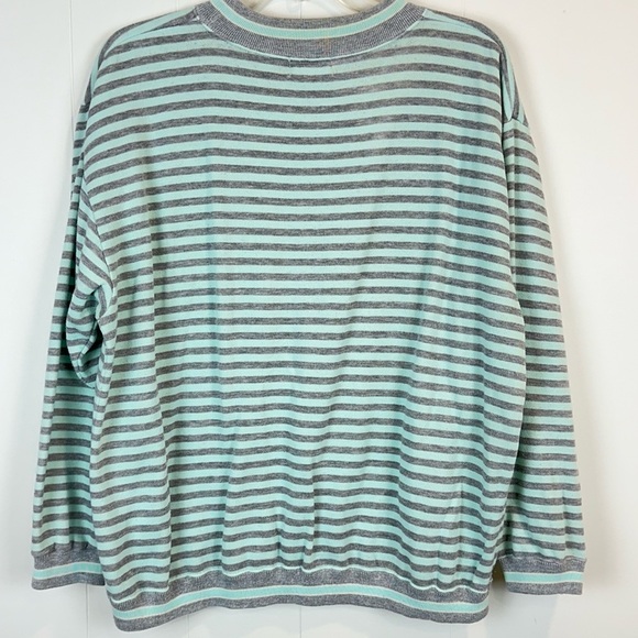 Vintage 80’s Pastel Mint Green Stripe Fairy Kei Kawaii Sweatshirt Size L - Picture 5 of 10